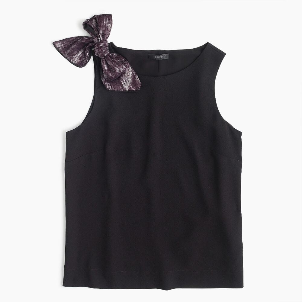 J. Crew Sequin Bow Drapey Tank Top NWT 6 Black Blouse Boho Preppy Summer Shirt - Picture 5 of 5